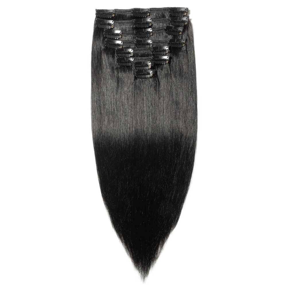 Clip in Hair Extensions Straight #1 Jet Black Remy Human Hair